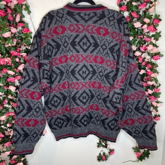 🌹Winona Knits Gray Red Crewneck Sweater Grandpa Sweater Bold Casual Large Wool - Picture 2 of 6